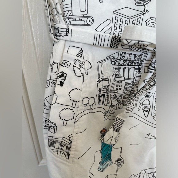 Mira Mikati Sleeveless Cityscape Print Shirt Dress Belted Collared Button Front - Picture 4 of 9